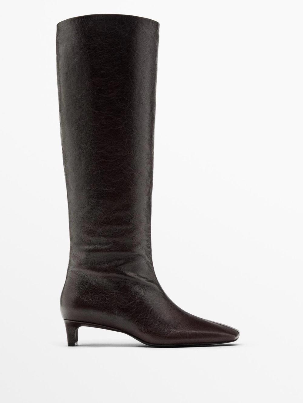 Massimo Dutti Tall Leather Over‑The‑Knee Boot in Dark Brown